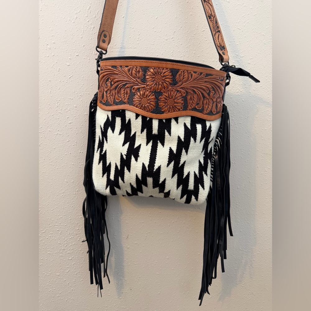 American Darling | Crossbody Hand Tooled Saddle Blanket | Leather Western Purse